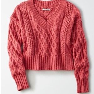 American Eagle Cropped Cable Knit Sweater NWOT